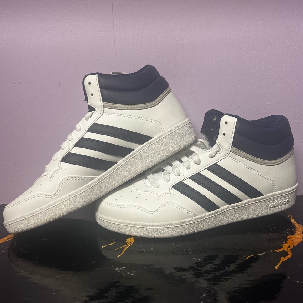 Adidas Hoops Men's White and Navy Mids Sneakers